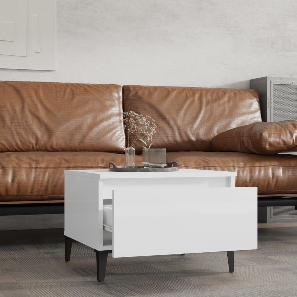 High Gloss White Side Table - 50x46x35 cm, Engineered Wood