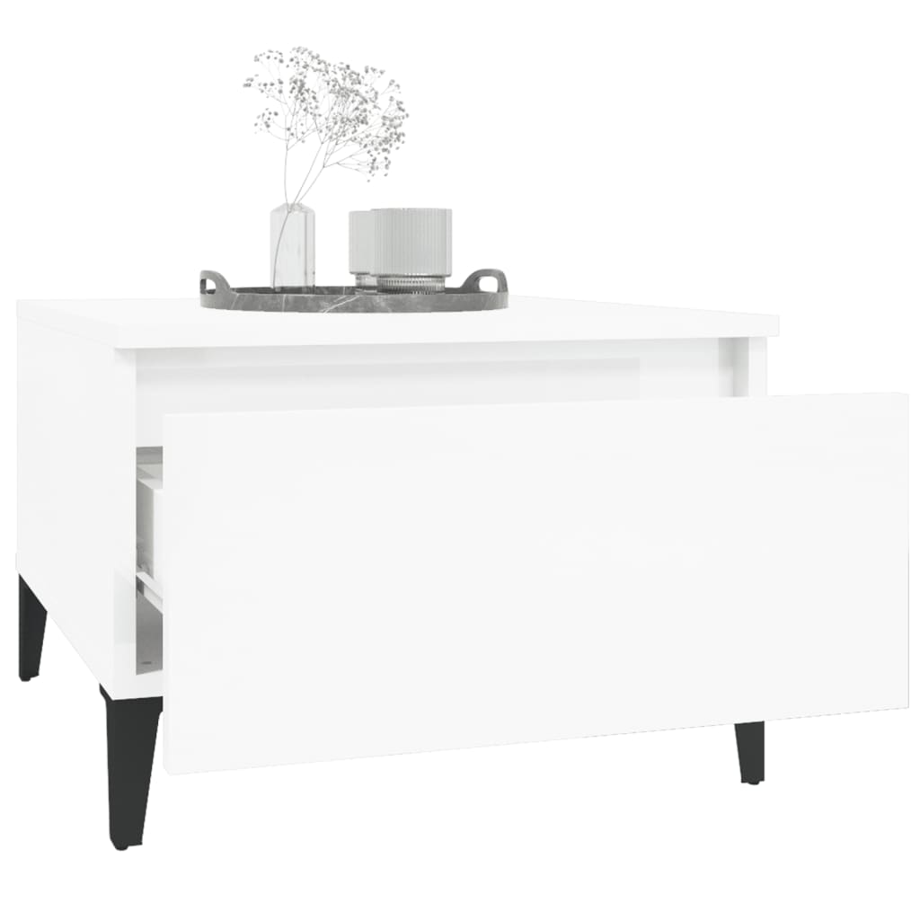High Gloss White Side Table - 50x46x35 cm, Engineered Wood