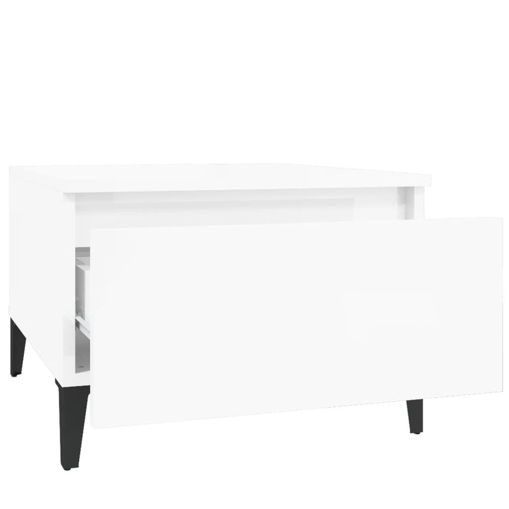 High Gloss White Side Table - 50x46x35 cm, Engineered Wood