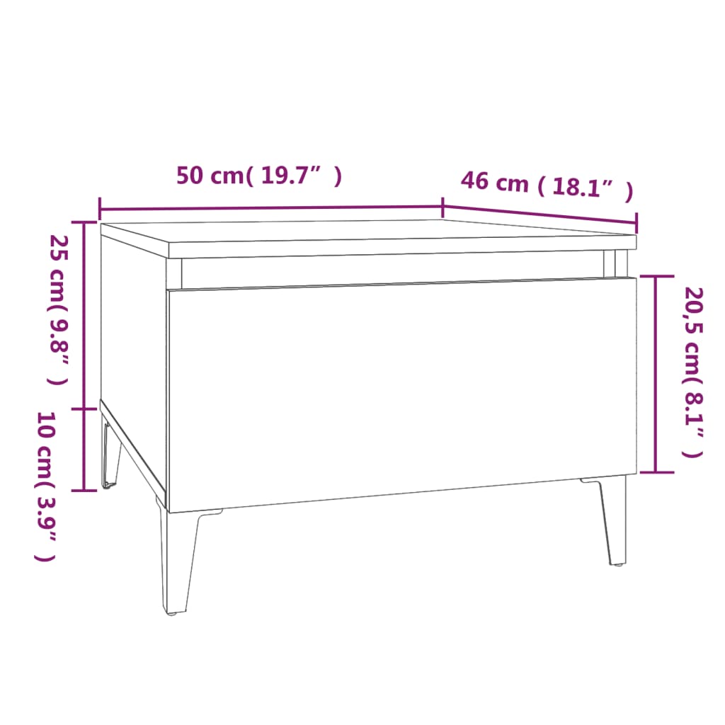 High Gloss White Side Table - 50x46x35 cm, Engineered Wood
