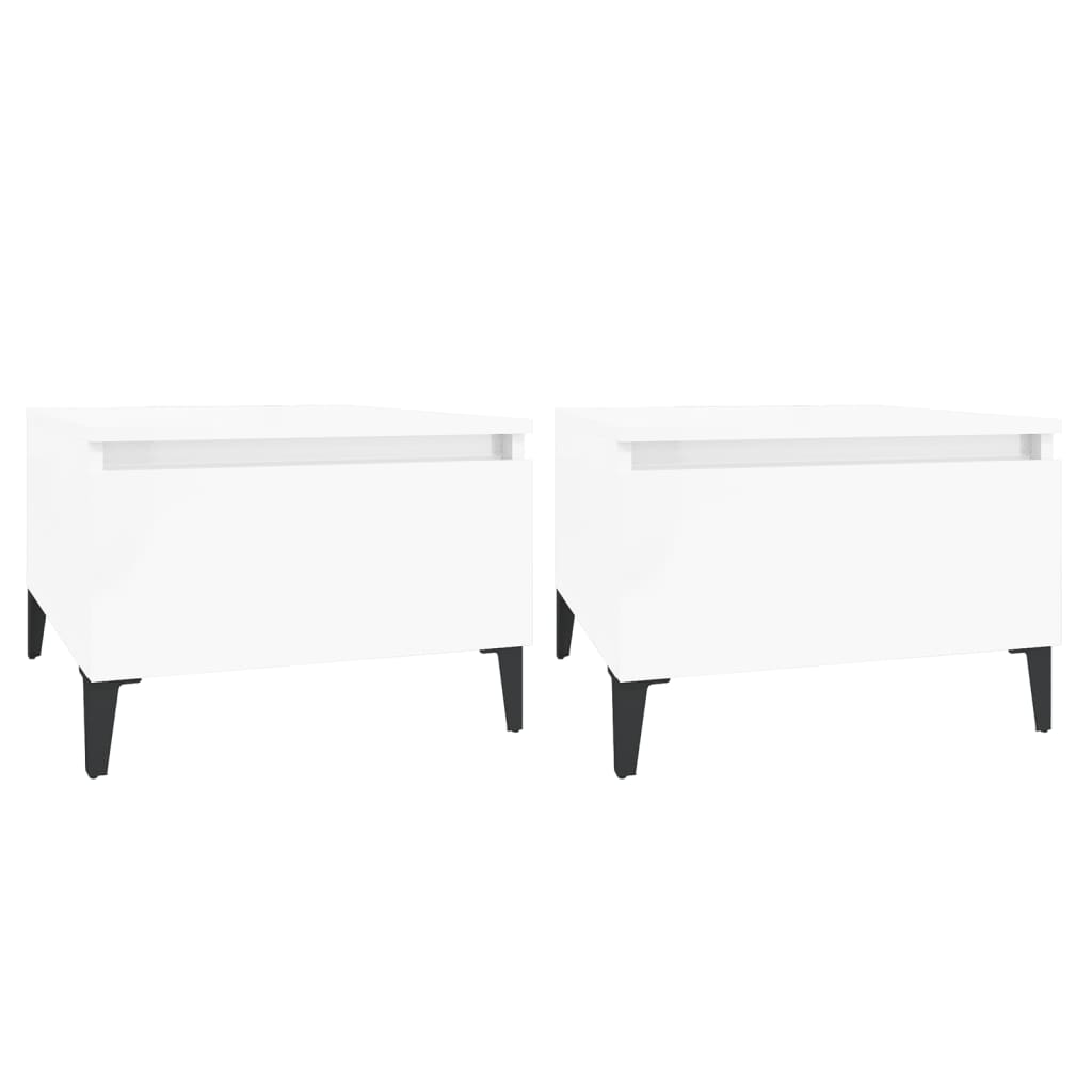 Set of 2 High Gloss White Side Tables - 50x46x35 cm Engineered Wood