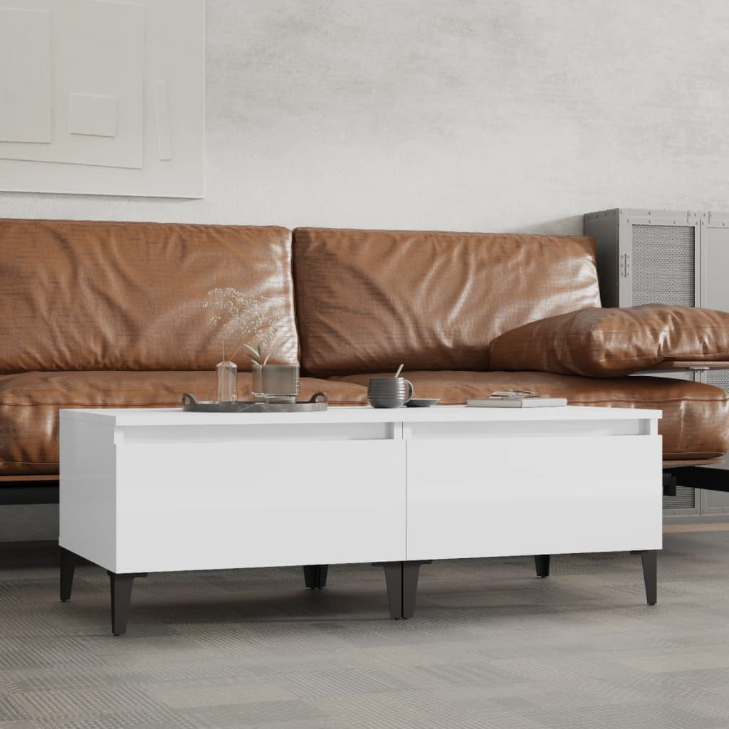 Set of 2 High Gloss White Side Tables - 50x46x35 cm Engineered Wood