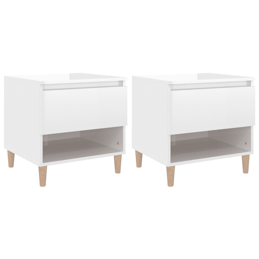 High Gloss White Bedside Tables Set of 2 - Engineered Wood, 50x46x50