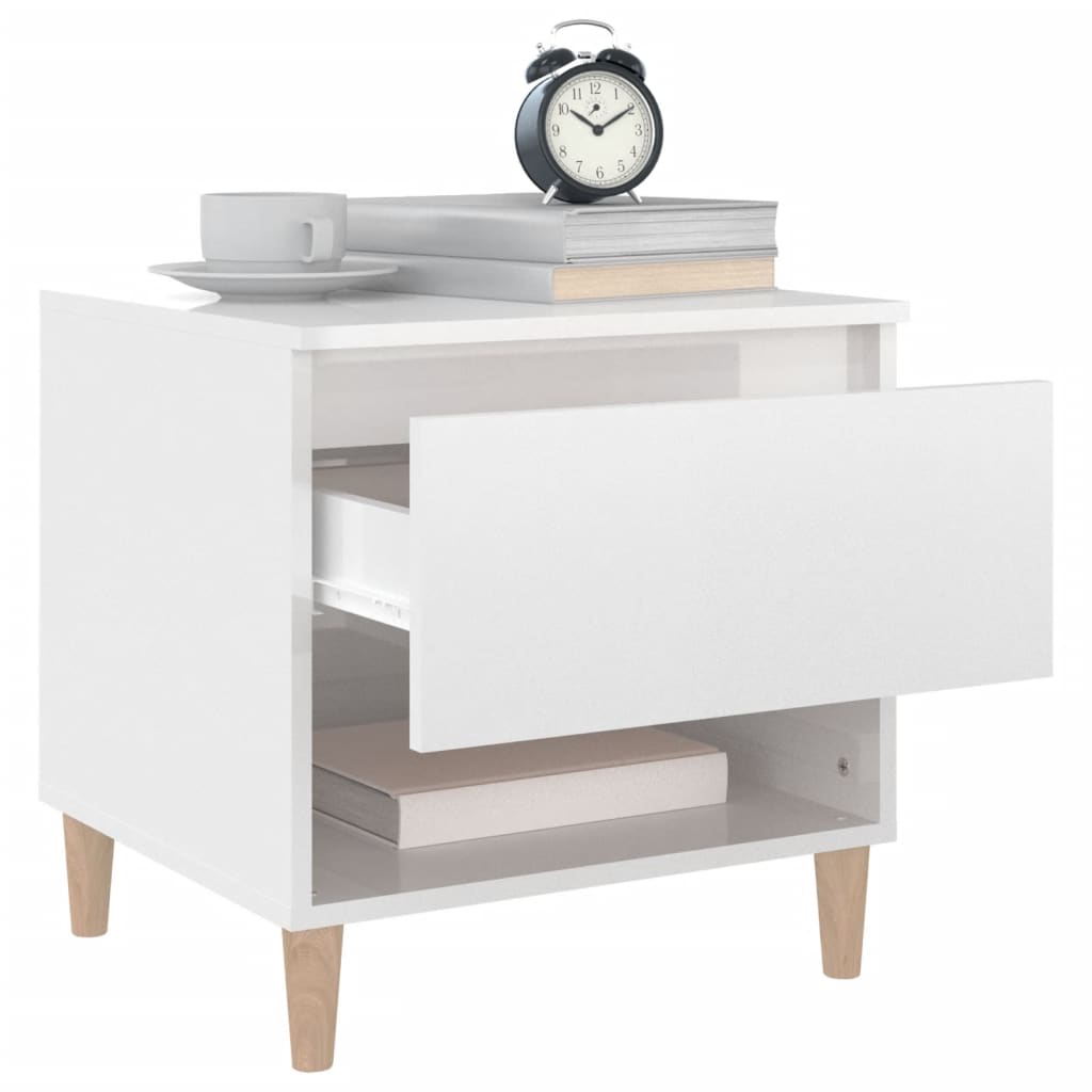 High Gloss White Bedside Tables Set of 2 - Engineered Wood, 50x46x50