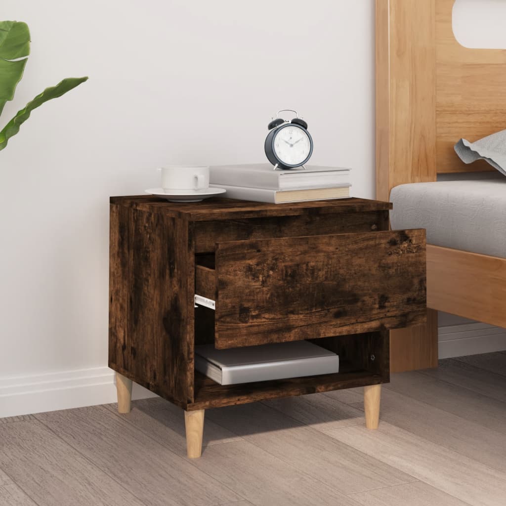 Smoked Oak Bedside Table - 50x46x50 Engineered Wood