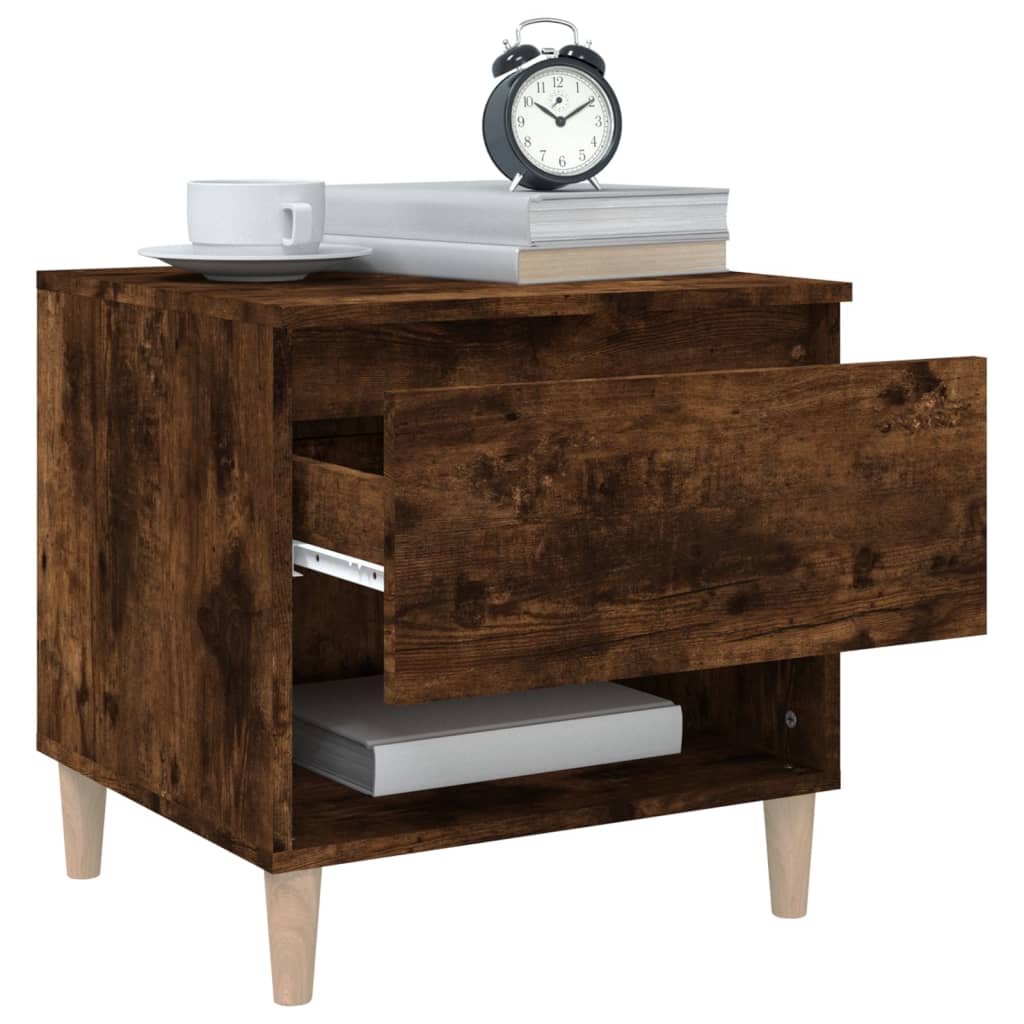 Smoked Oak Bedside Table - 50x46x50 Engineered Wood
