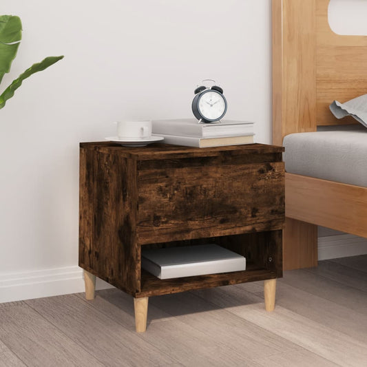 Smoked Oak Bedside Table - 50x46x50 Engineered Wood