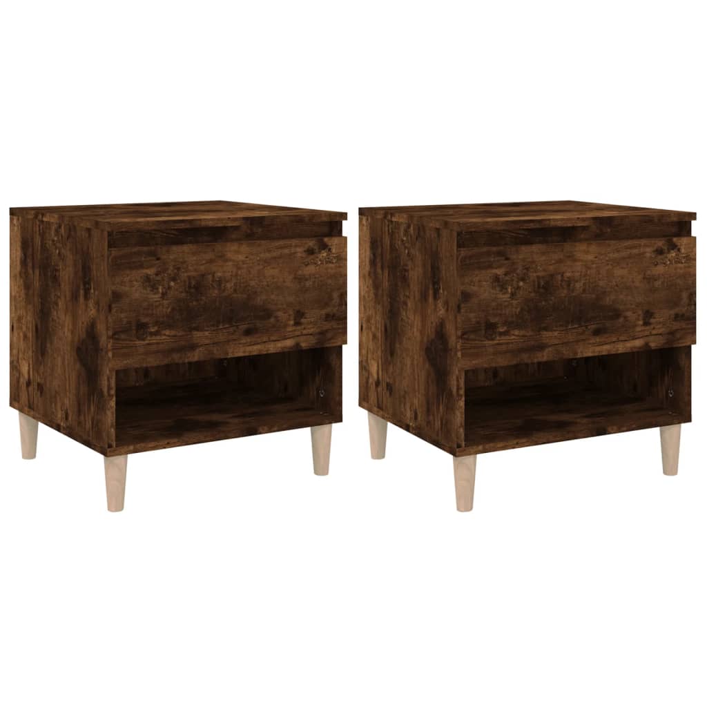 Smoked Oak Bedside Tables Set of 2 - 50x46x50 Engineered Wood