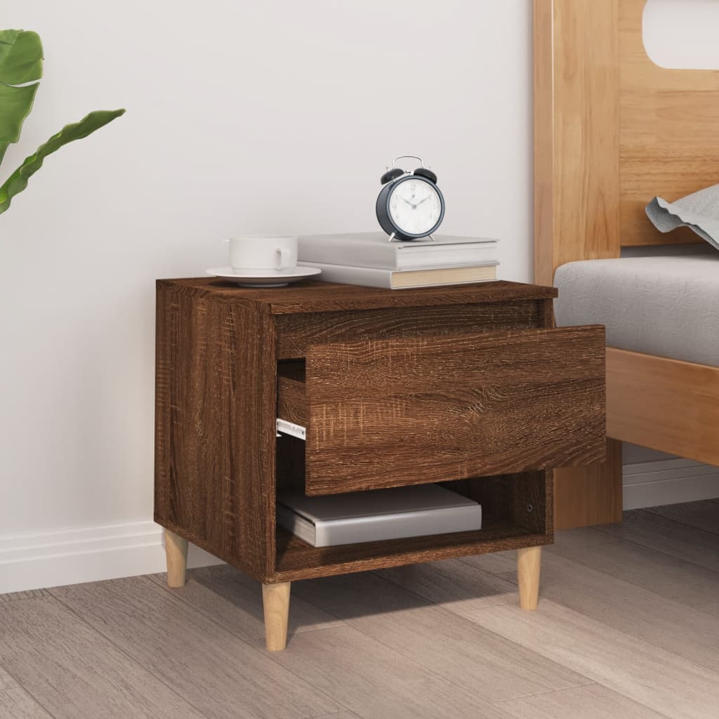Brown Oak Bedside Table 50x46x50 - Modern Engineered Wood Design