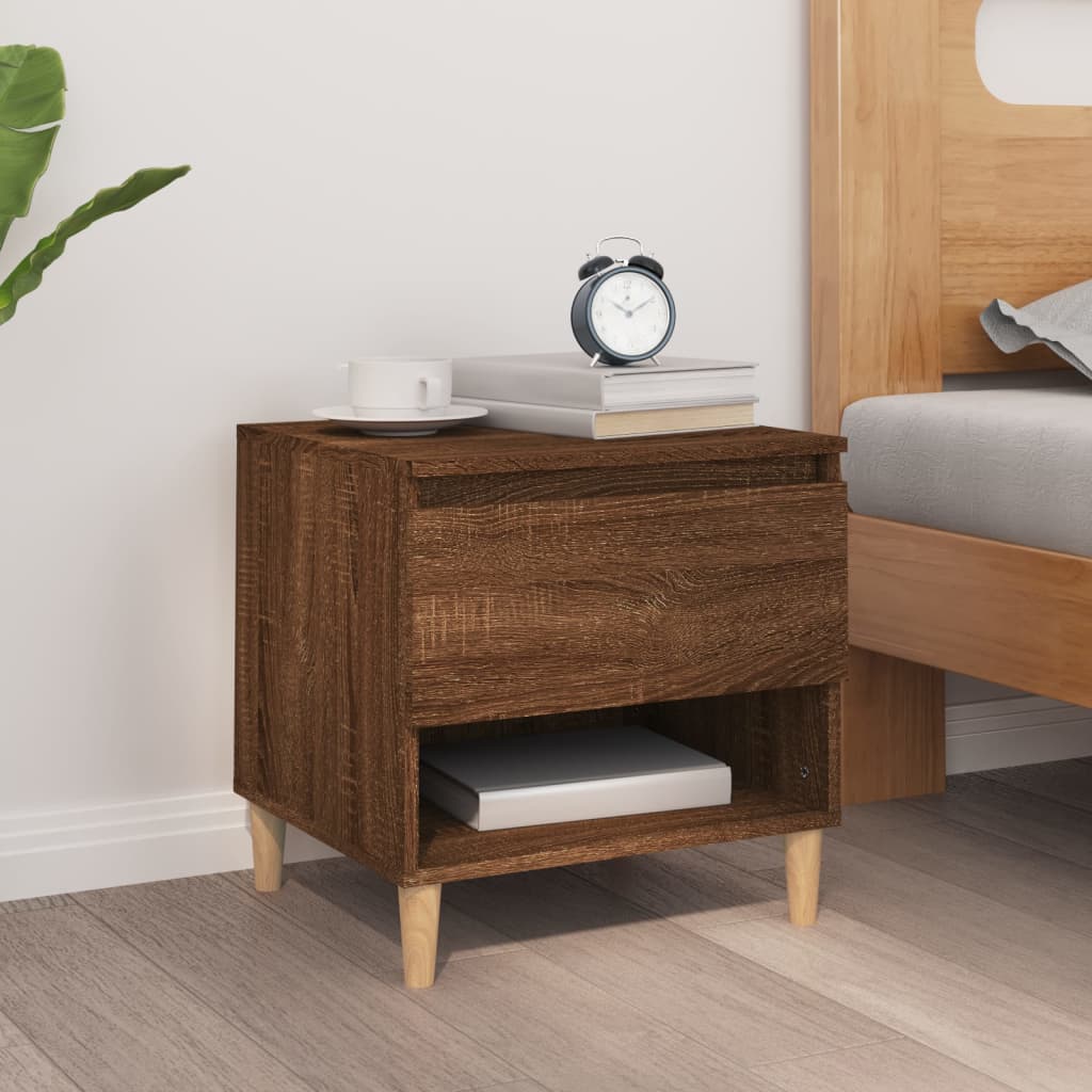 Brown Oak Bedside Table 50x46x50 - Modern Engineered Wood Design