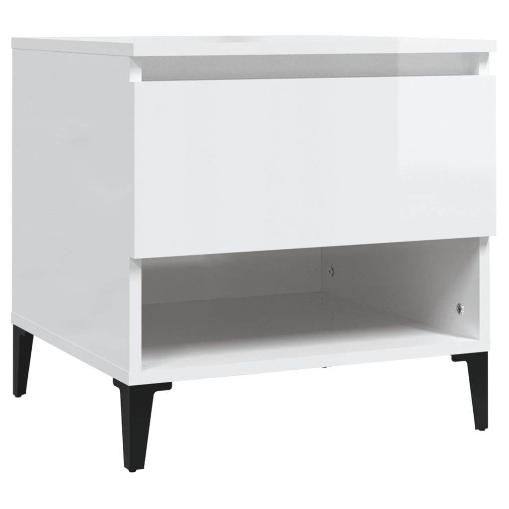 High Gloss White Side Table - Engineered Wood, 50x46x50 cm