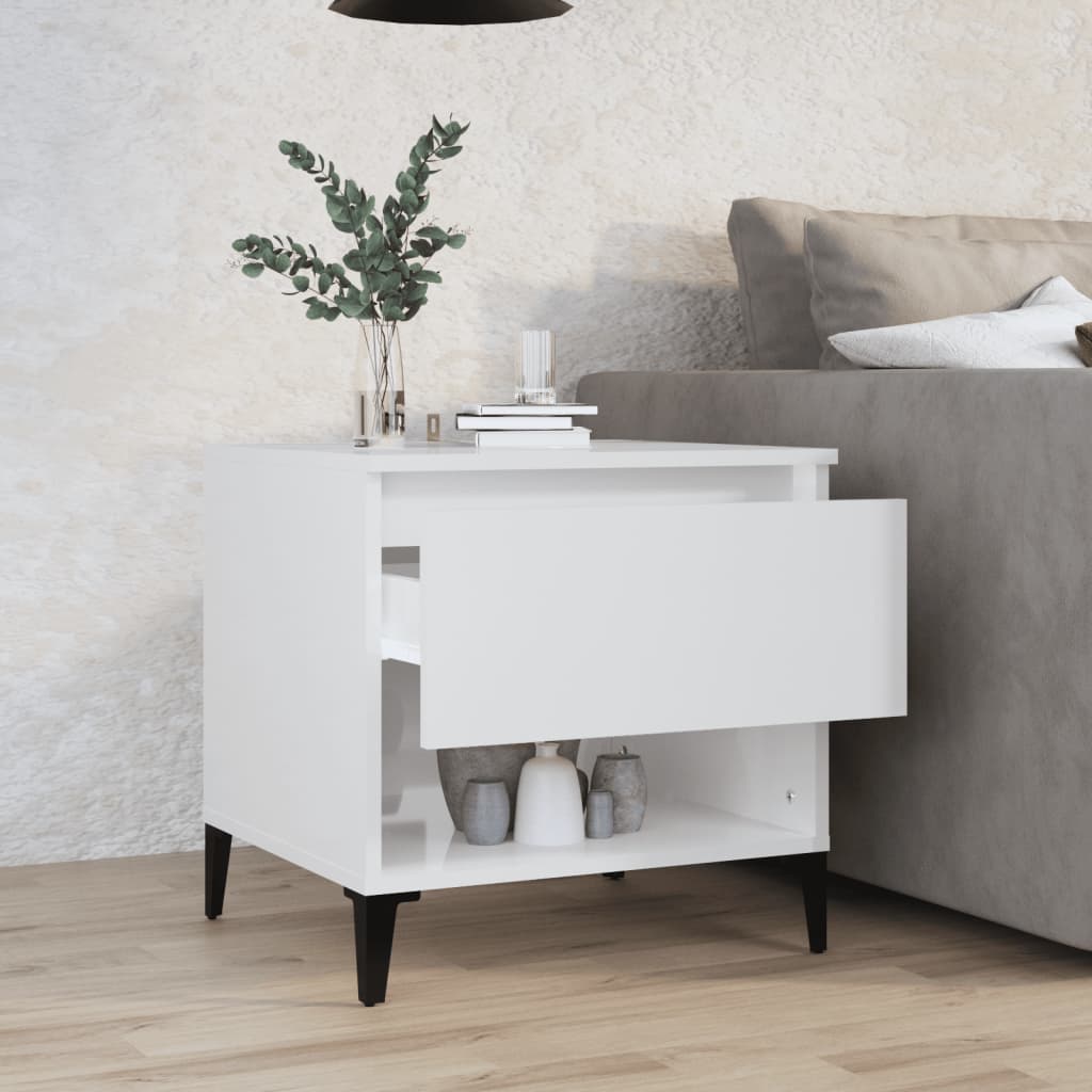 High Gloss White Side Table - Engineered Wood, 50x46x50 cm