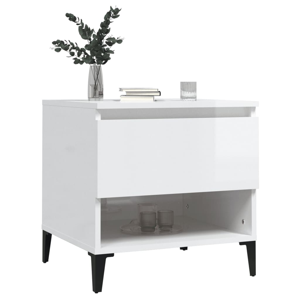High Gloss White Side Table - Engineered Wood, 50x46x50 cm