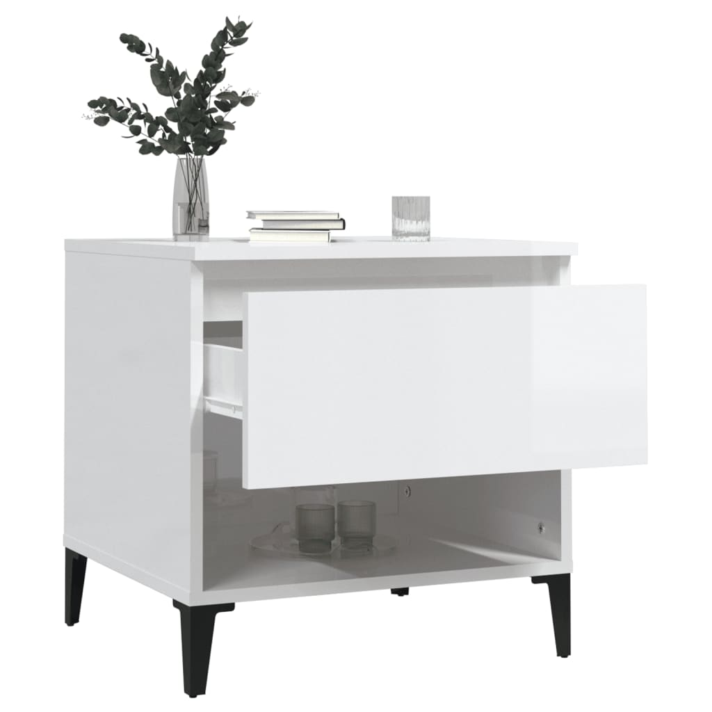 High Gloss White Side Table - Engineered Wood, 50x46x50 cm