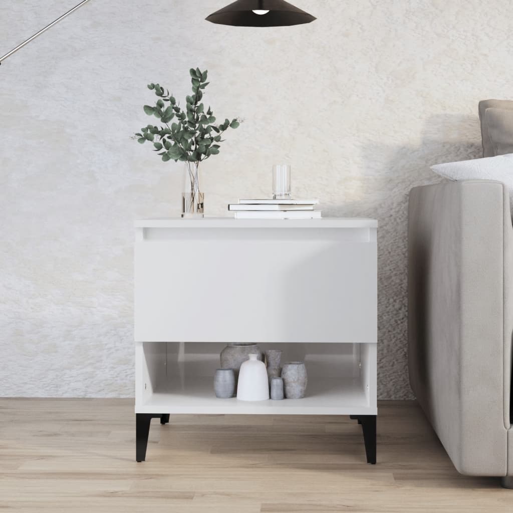 High Gloss White Side Table - Engineered Wood, 50x46x50 cm