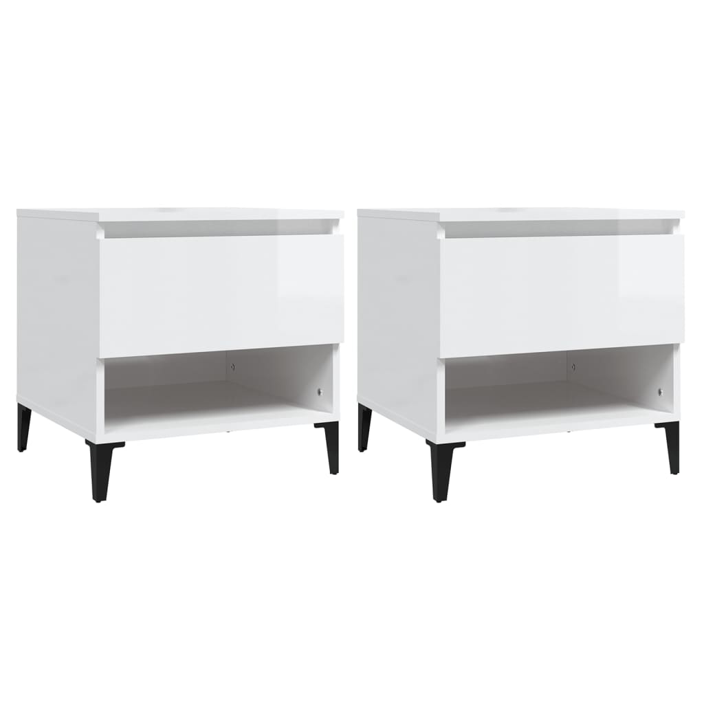 Set of 2 High Gloss White Side Tables, 50x46x50 cm Engineered Wood