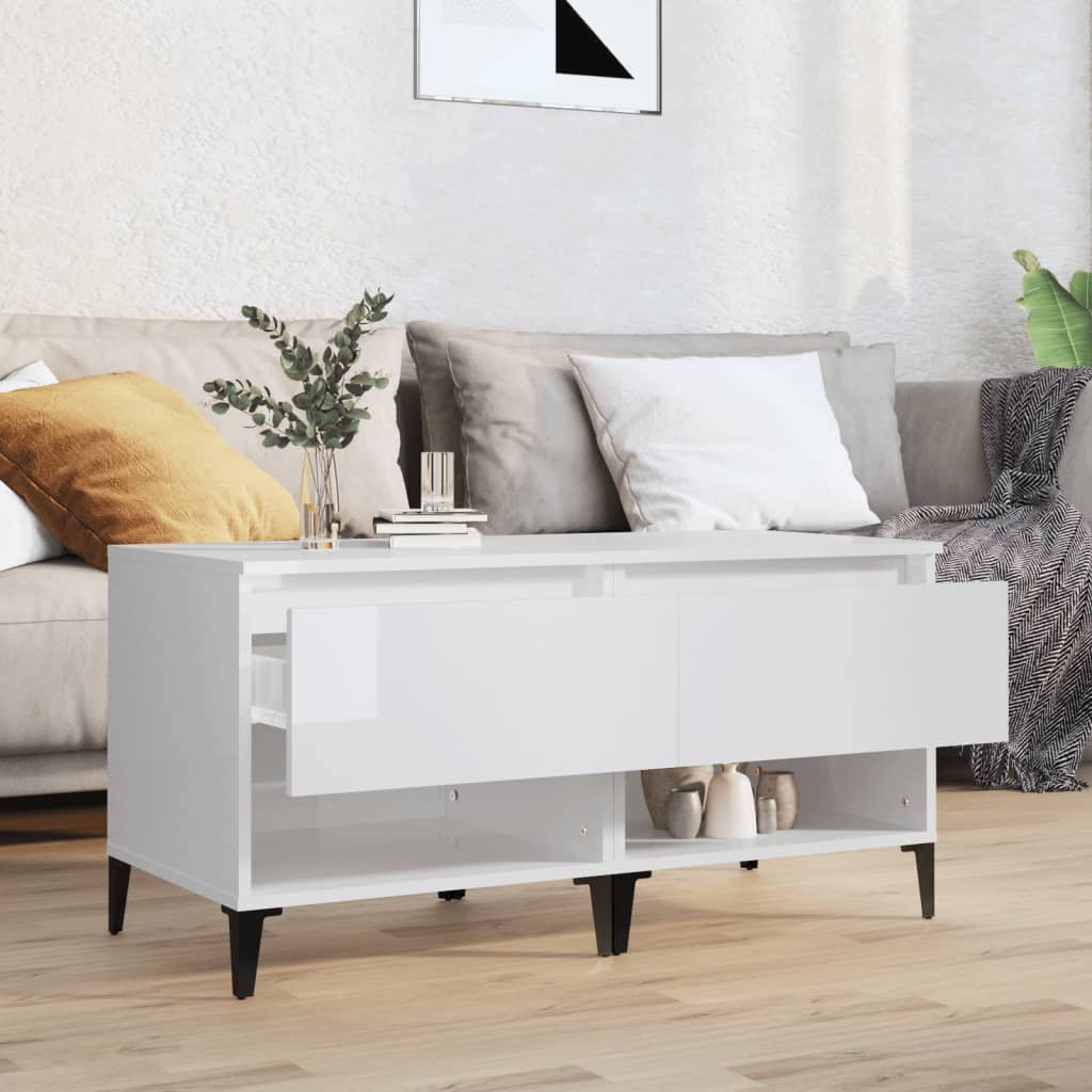 Set of 2 High Gloss White Side Tables, 50x46x50 cm Engineered Wood