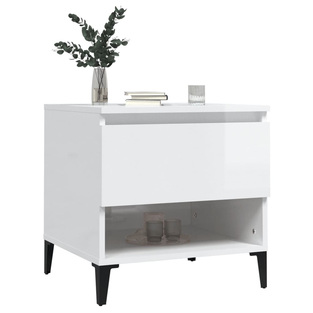 Set of 2 High Gloss White Side Tables, 50x46x50 cm Engineered Wood