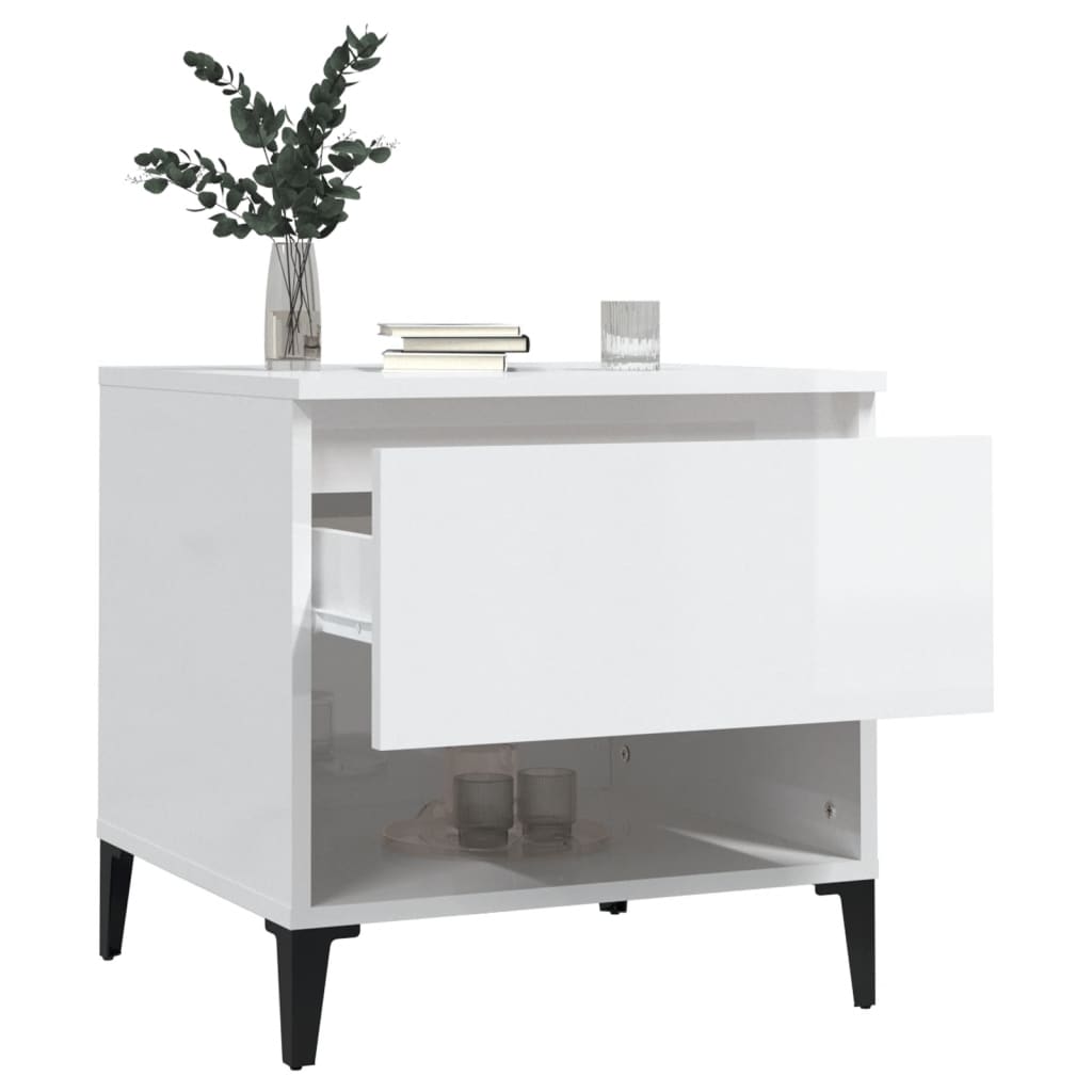 Set of 2 High Gloss White Side Tables, 50x46x50 cm Engineered Wood