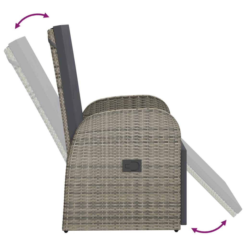 Grey Poly Rattan Reclining Garden Chair with Cushions
