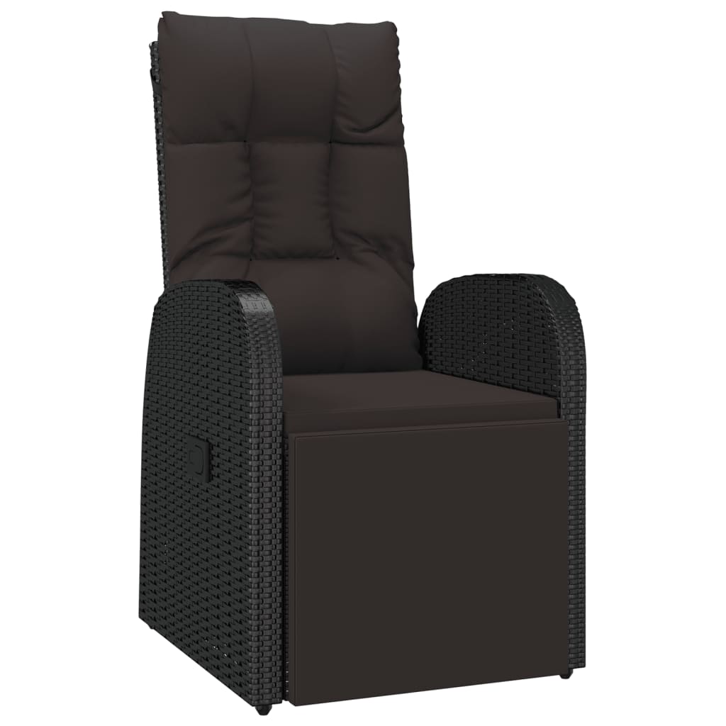 Black Poly Rattan Reclining Garden Chair with Cushions
