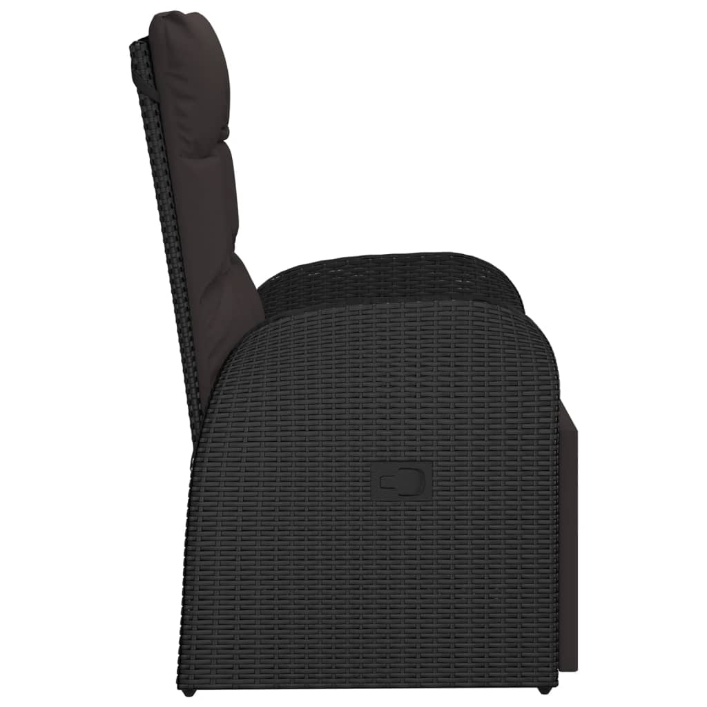 Black Poly Rattan Reclining Garden Chair with Cushions