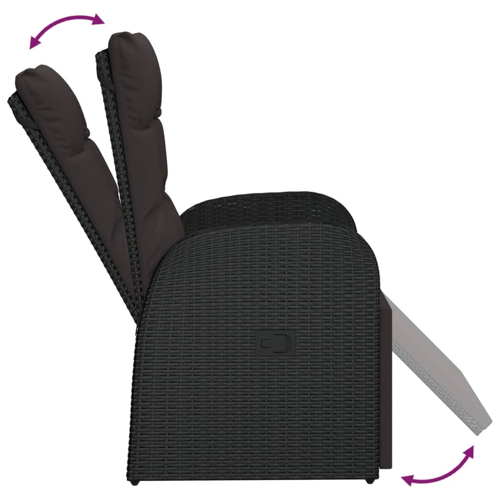 Black Poly Rattan Reclining Garden Chair with Cushions