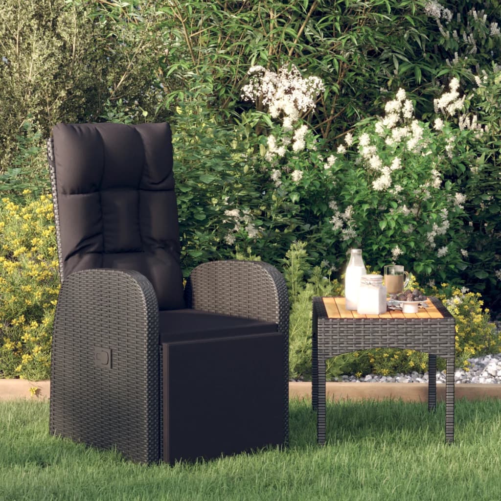 Black Poly Rattan Reclining Garden Chair with Cushions