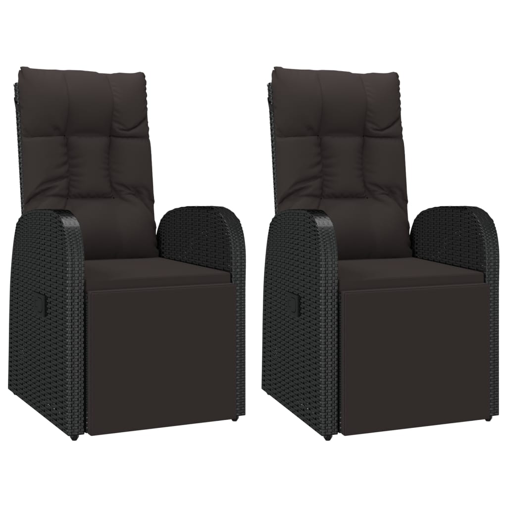 Black Poly Rattan Reclining Garden Chairs with Cushions, 2 pcs