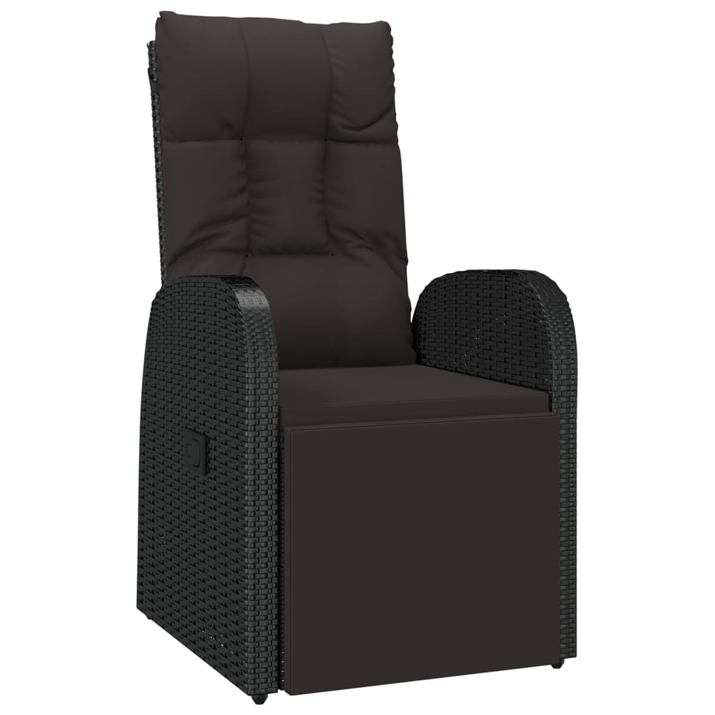 Black Poly Rattan Reclining Garden Chairs with Cushions, 2 pcs