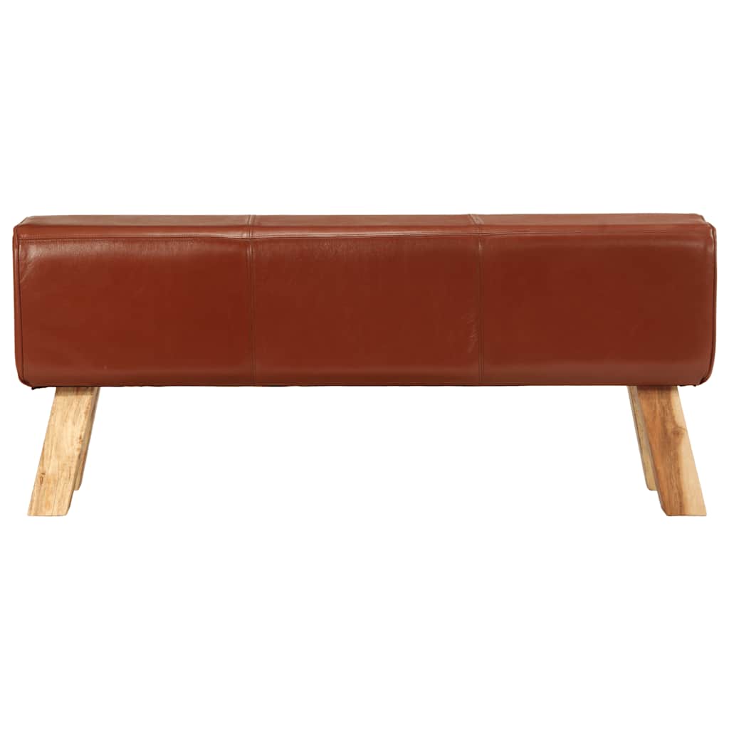 Gym Bok Bench Brown 110 cm Real Leather and Solid Wood Mango