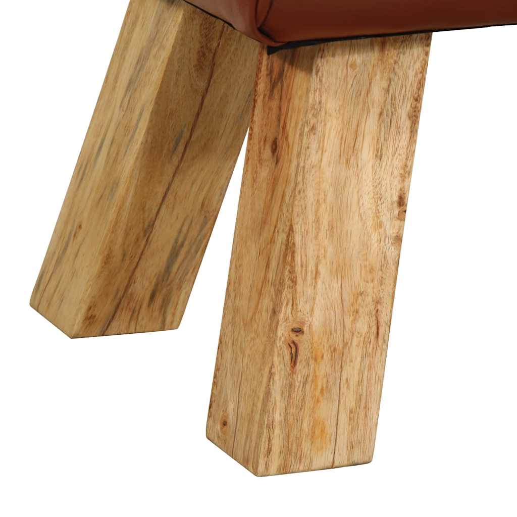 Gym Bok Bench Brown 110 cm Real Leather and Solid Wood Mango