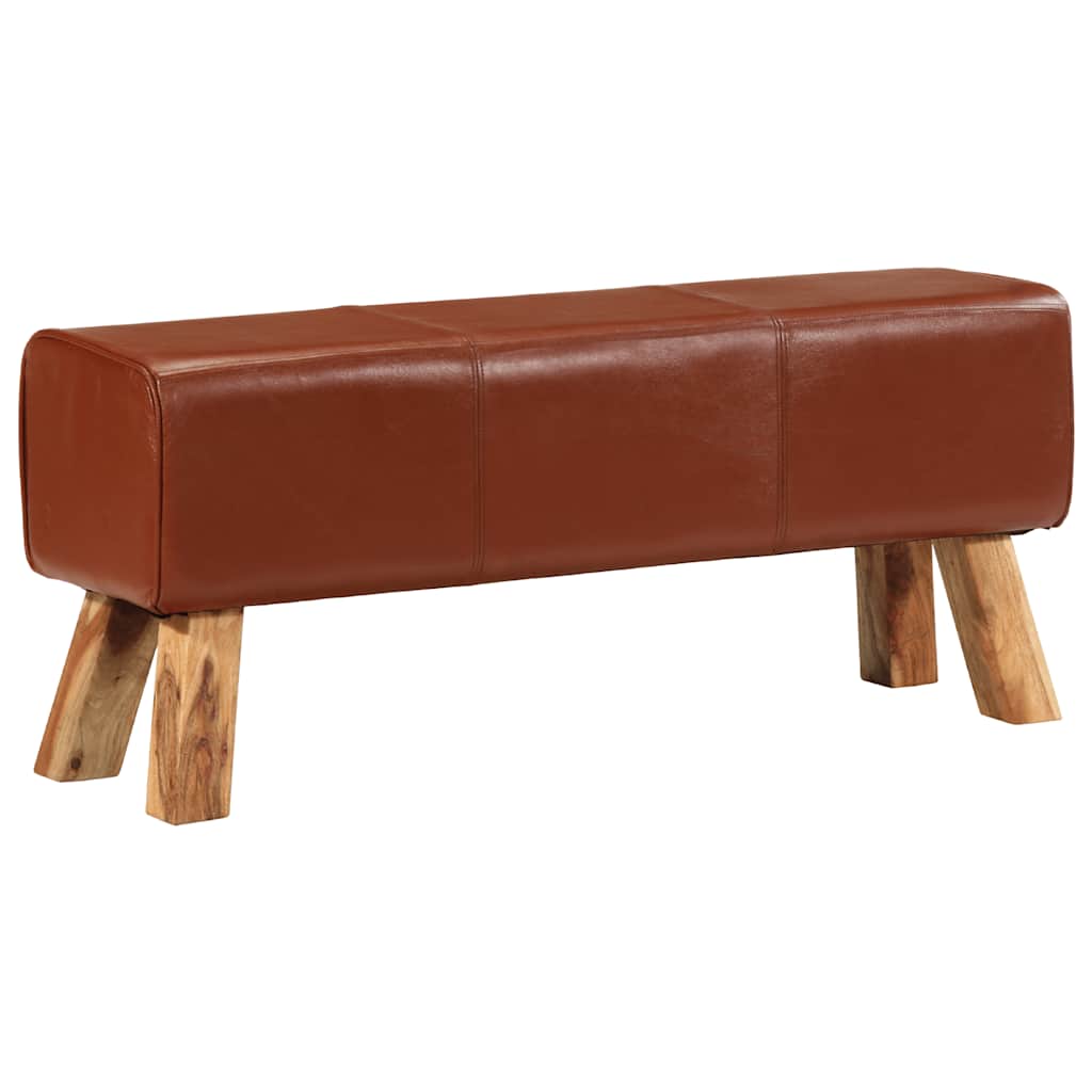 Gym Bok Bench Brown 110 cm Real Leather and Solid Wood Mango