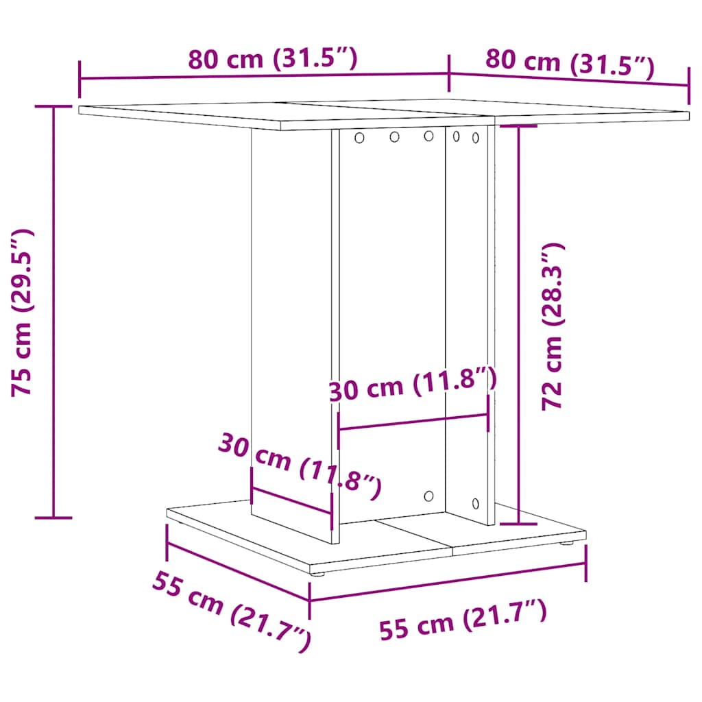 Compact Smoked Oak Dining Table 80x80x75 cm - Engineered Wood