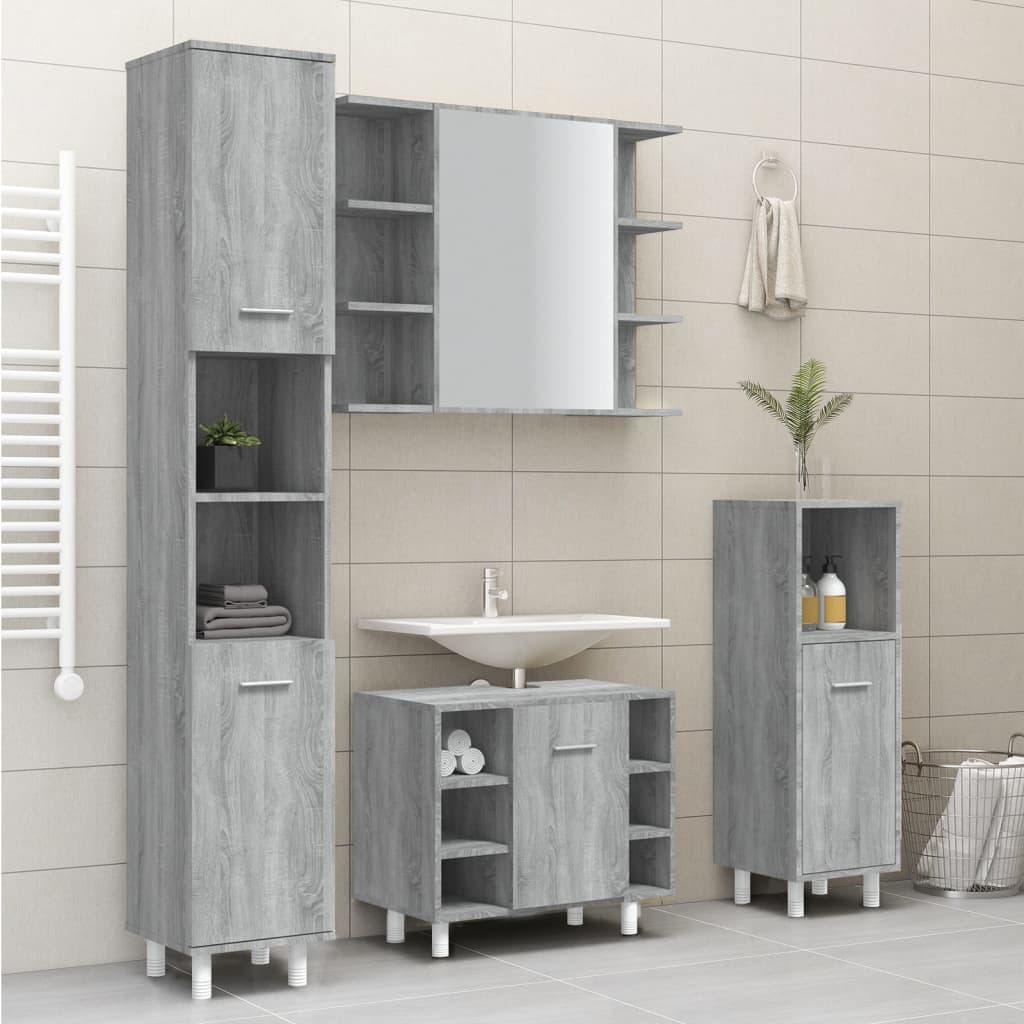Grey Sonoma Engineered Wood Bathroom Cabinet 30x30x179 cm