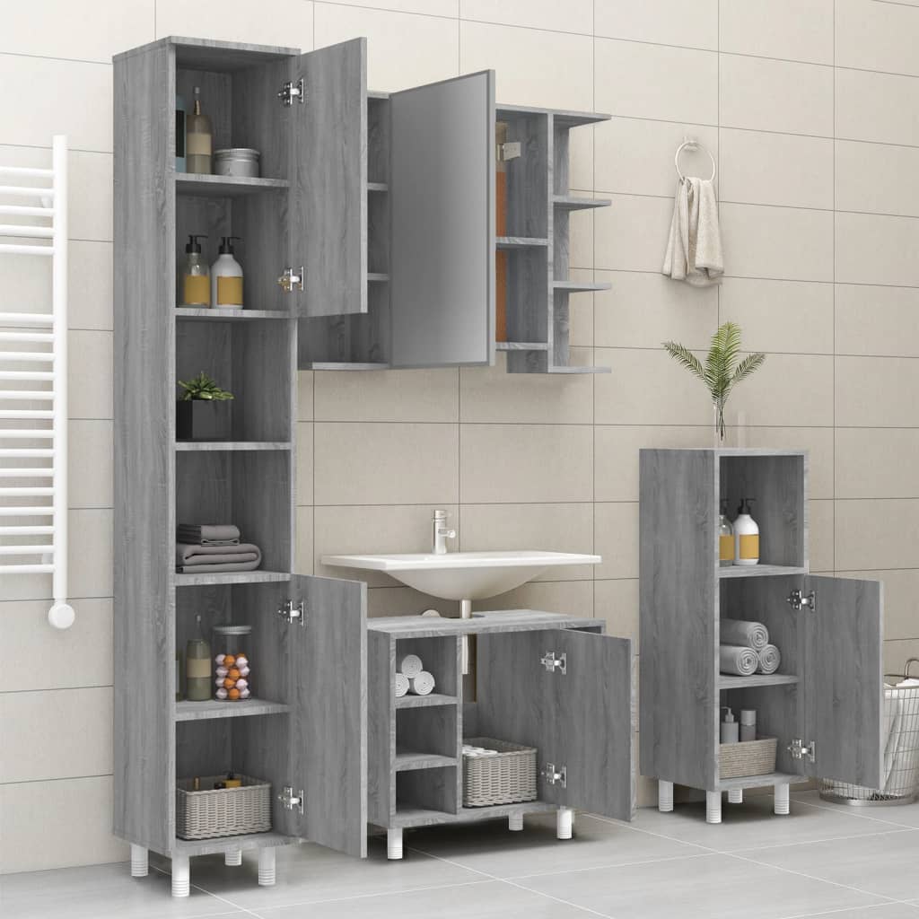 Grey Sonoma Engineered Wood Bathroom Cabinet 30x30x179 cm