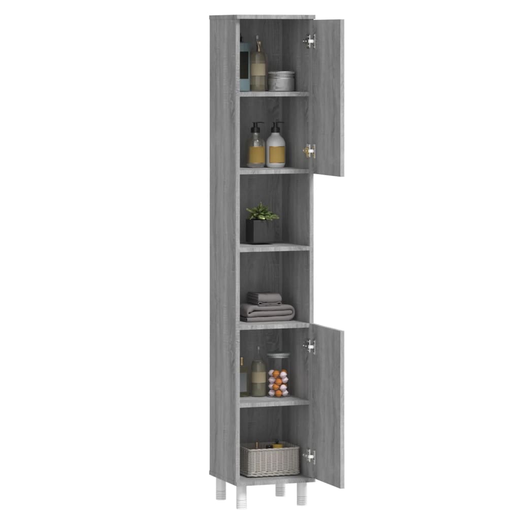 Grey Sonoma Engineered Wood Bathroom Cabinet 30x30x179 cm