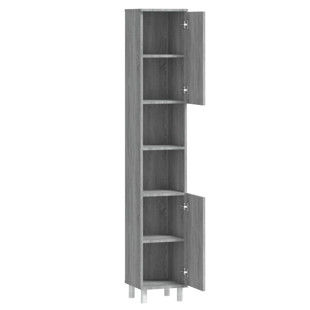 Grey Sonoma Engineered Wood Bathroom Cabinet 30x30x179 cm