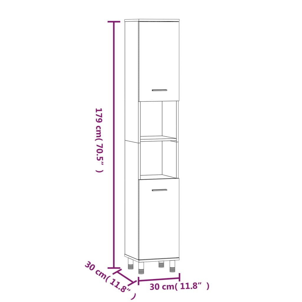 Grey Sonoma Engineered Wood Bathroom Cabinet 30x30x179 cm