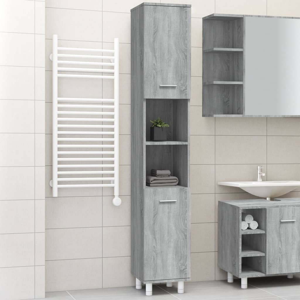 Grey Sonoma Engineered Wood Bathroom Cabinet 30x30x179 cm