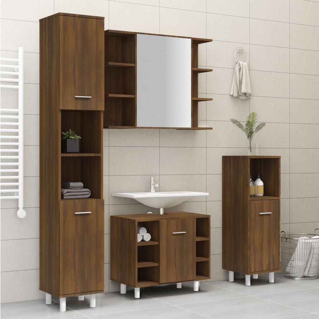 Brown Oak Bathroom Cabinet - Engineered Wood, 30x30x179 cm