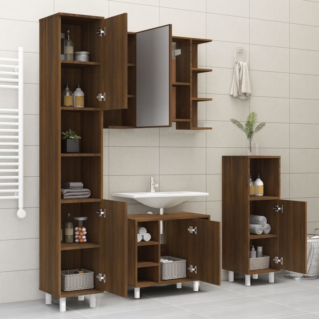 Brown Oak Bathroom Cabinet - Engineered Wood, 30x30x179 cm
