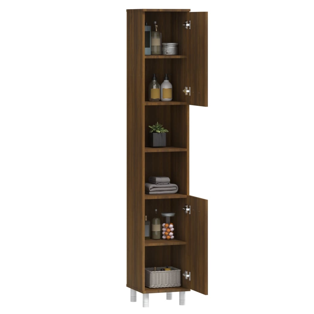 Brown Oak Bathroom Cabinet - Engineered Wood, 30x30x179 cm