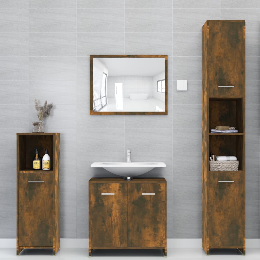 Smoked Oak Bathroom Cabinet 30x30x95 cm in Engineered Wood