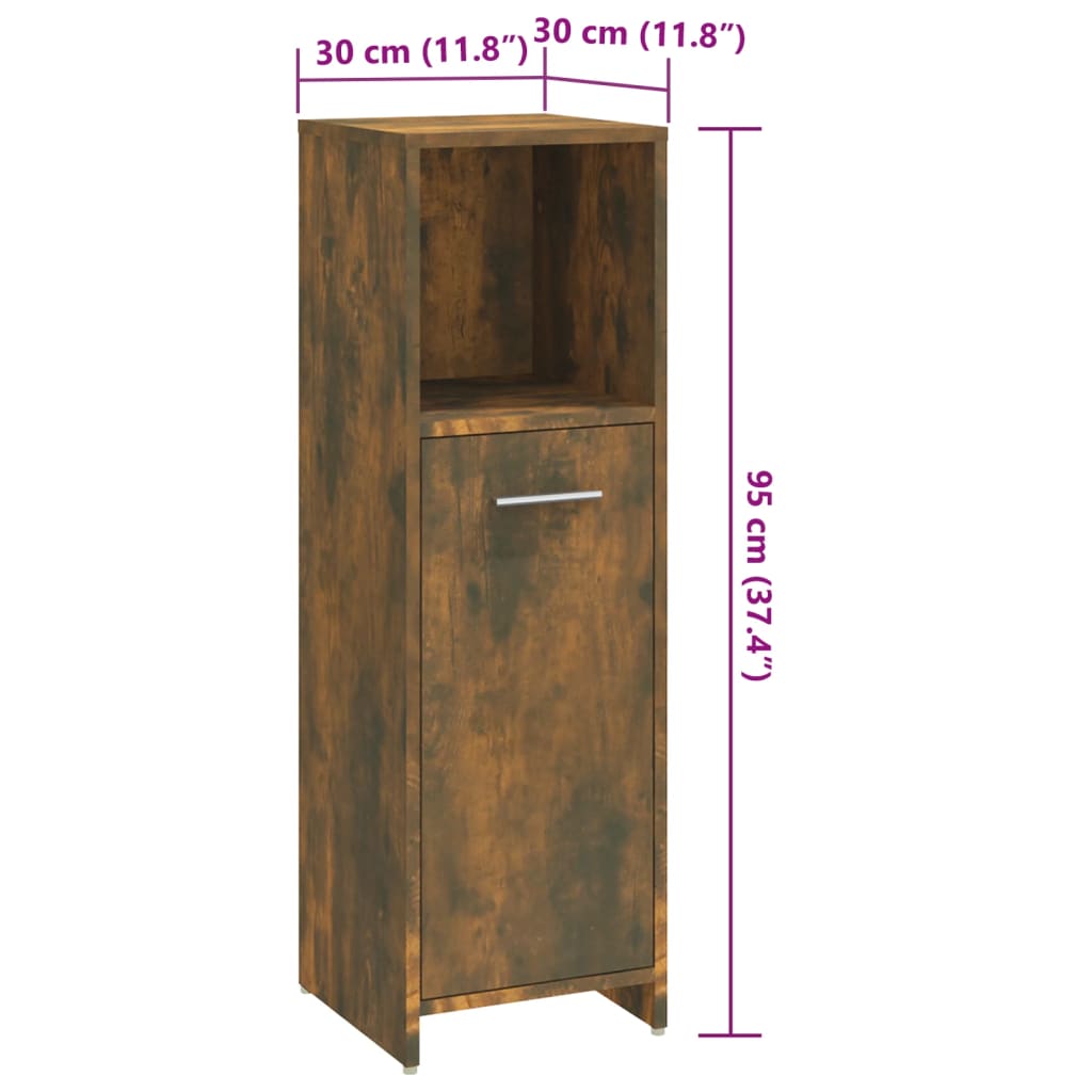 Smoked Oak Bathroom Cabinet 30x30x95 cm in Engineered Wood