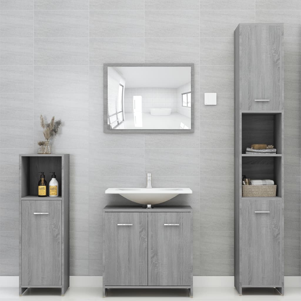 Sonoma Grey Bathroom Cabinet - 30x30x95 cm Engineered Wood