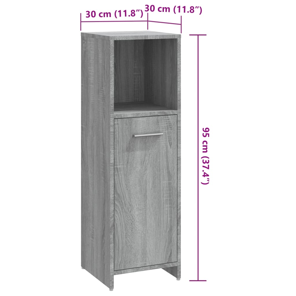 Sonoma Grey Bathroom Cabinet - 30x30x95 cm Engineered Wood