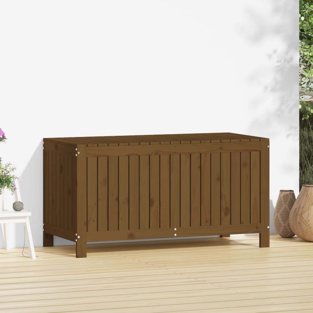 Solid Pine Garden Storage Box, Honey Brown, 121x55x64 cm