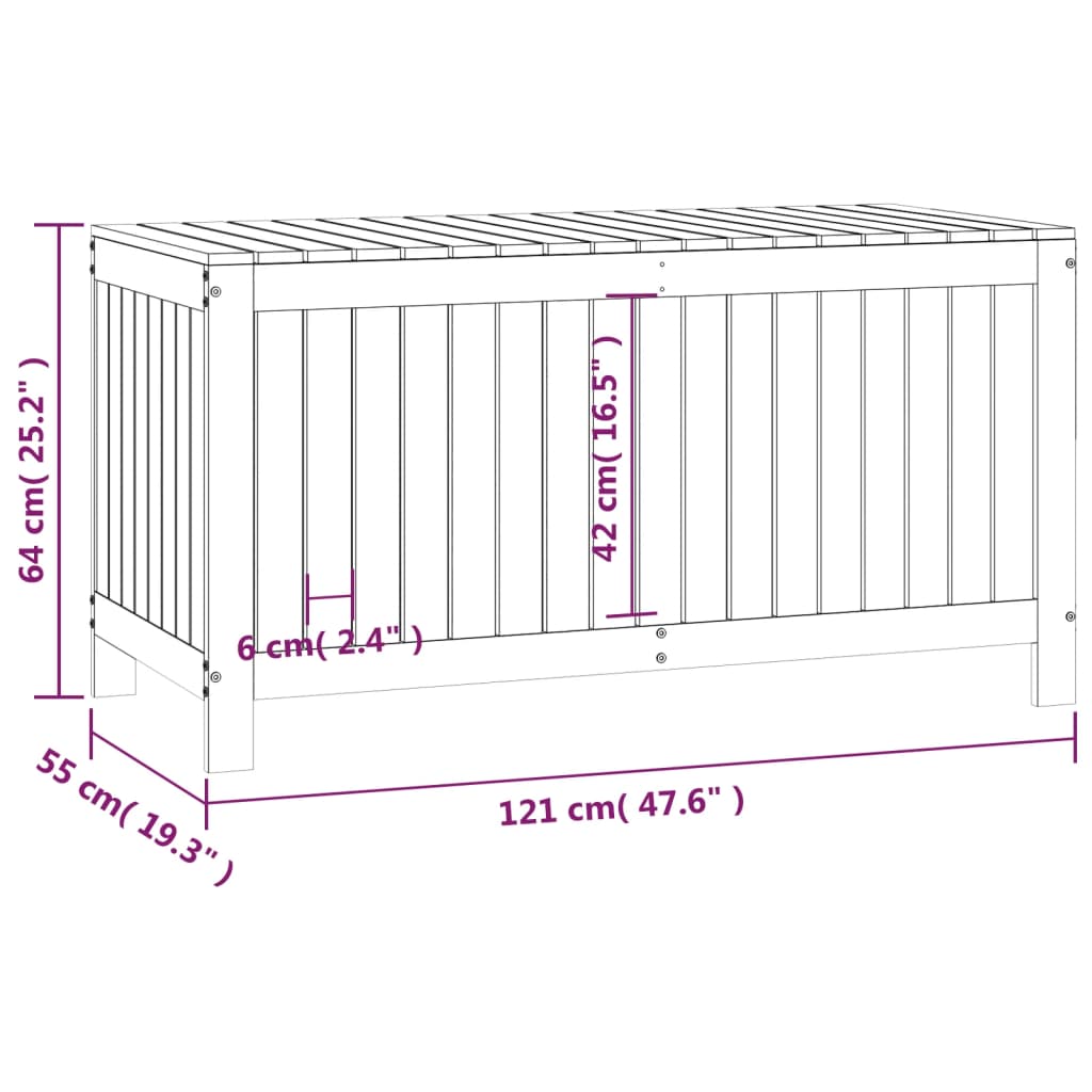 Solid Pine Garden Storage Box, Honey Brown, 121x55x64 cm