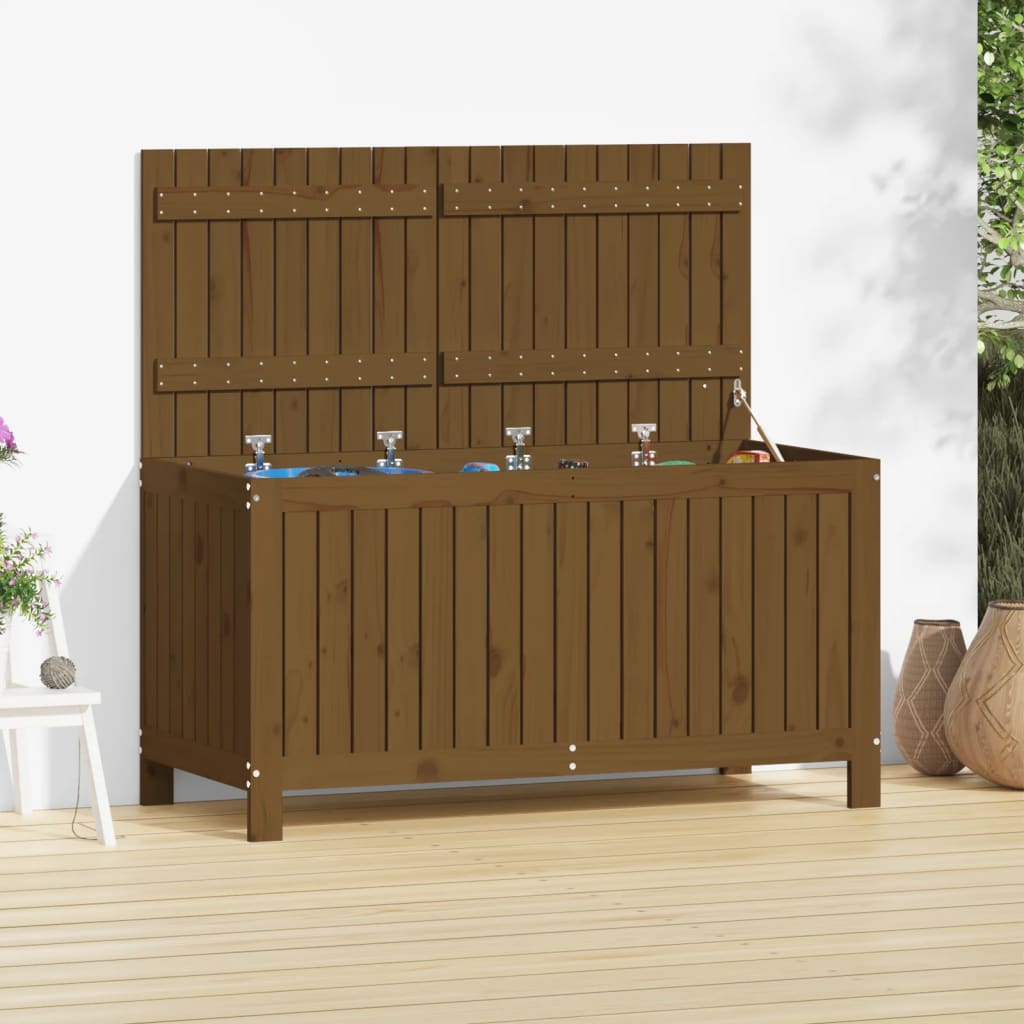 Solid Pine Garden Storage Box, Honey Brown, 121x55x64 cm